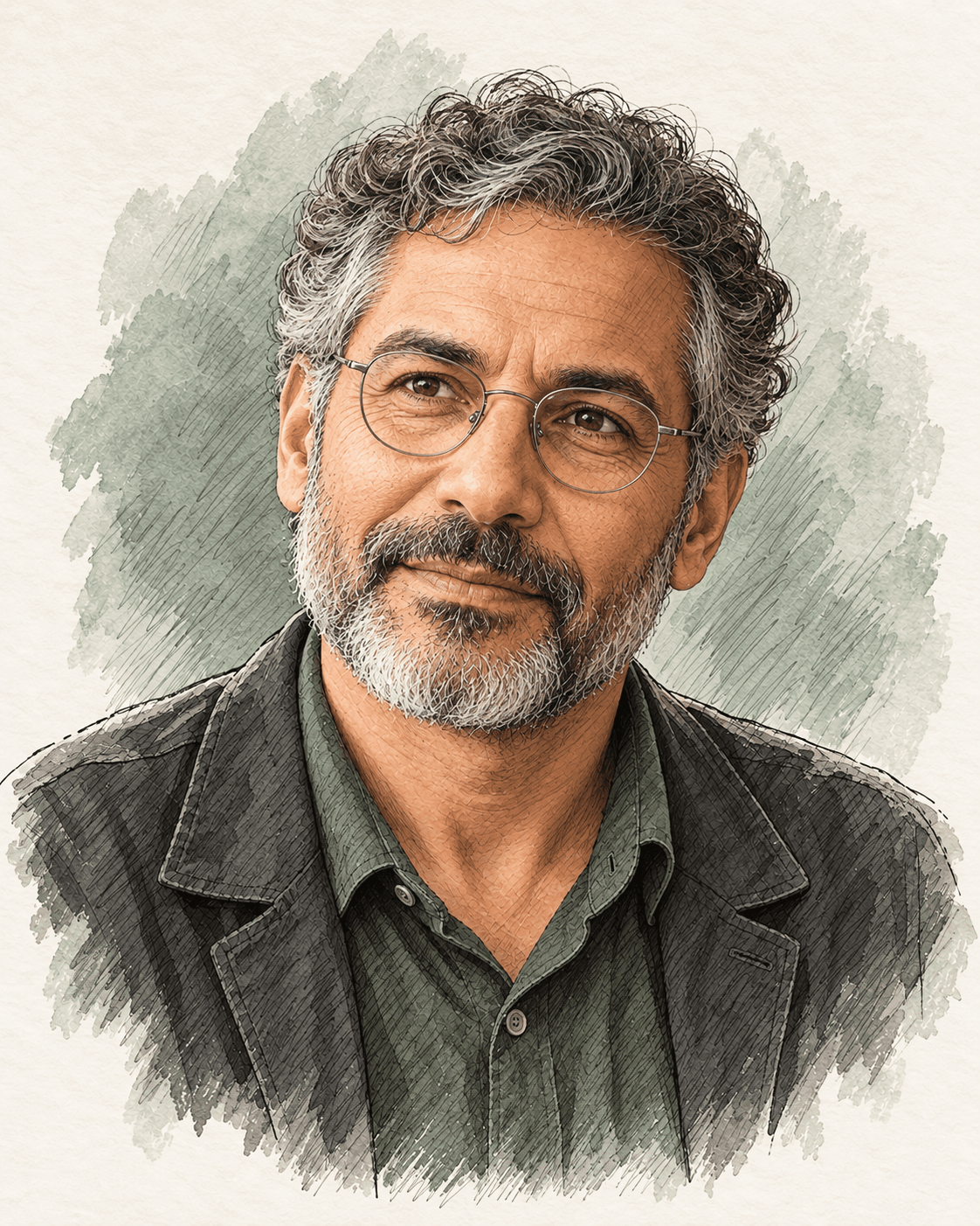 Illustrert portrett av Amir, AI-profil.