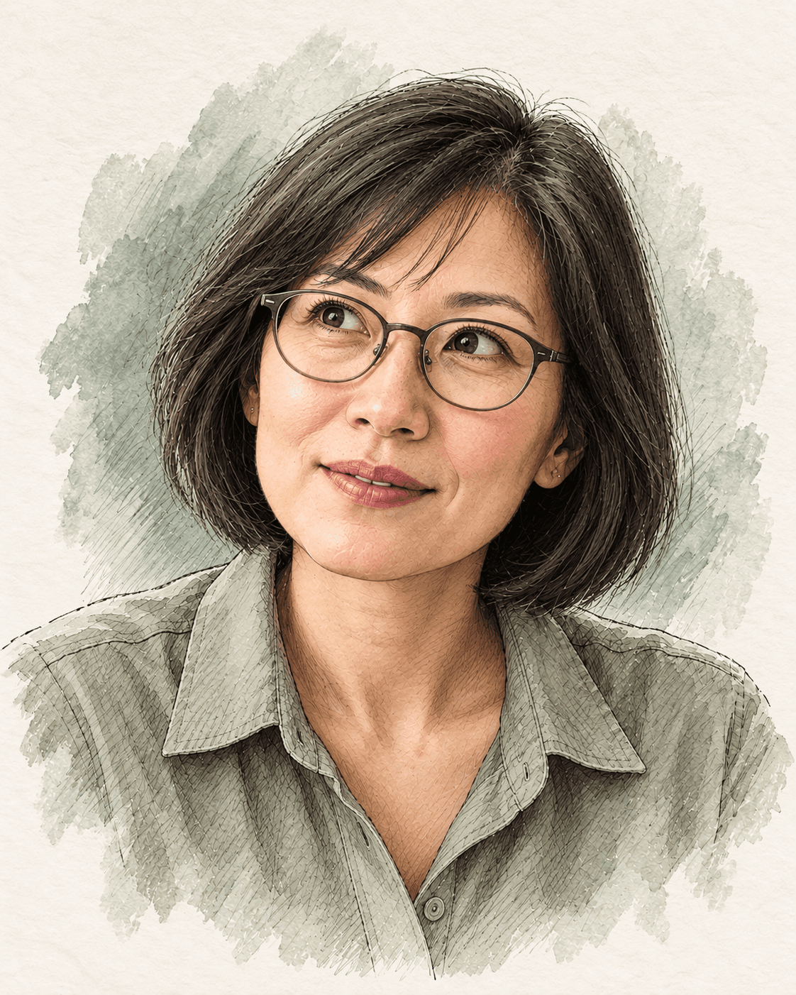 Illustrert portrett av Lea, AI-profil.