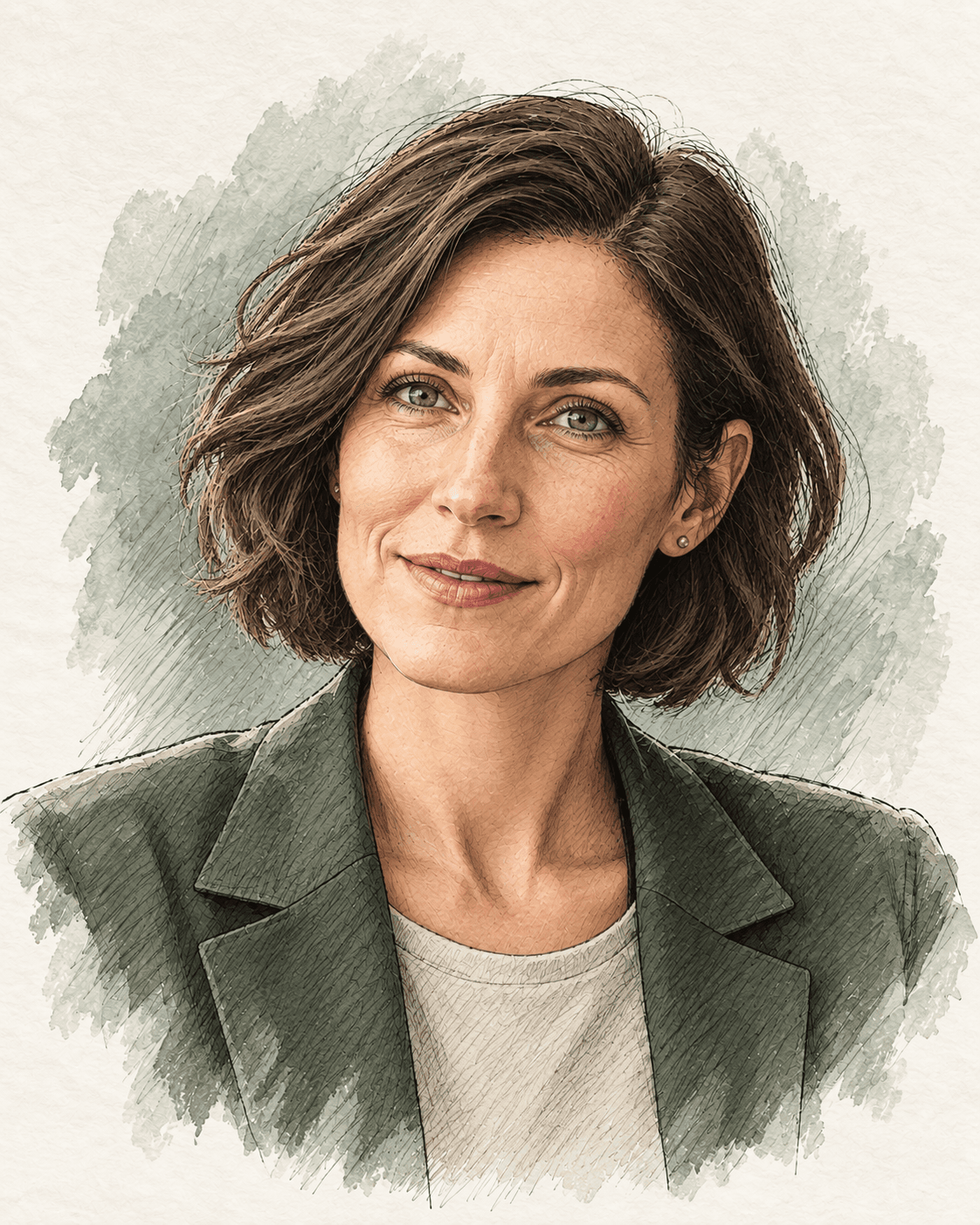 Illustrert portrett av Maja, AI-profil.